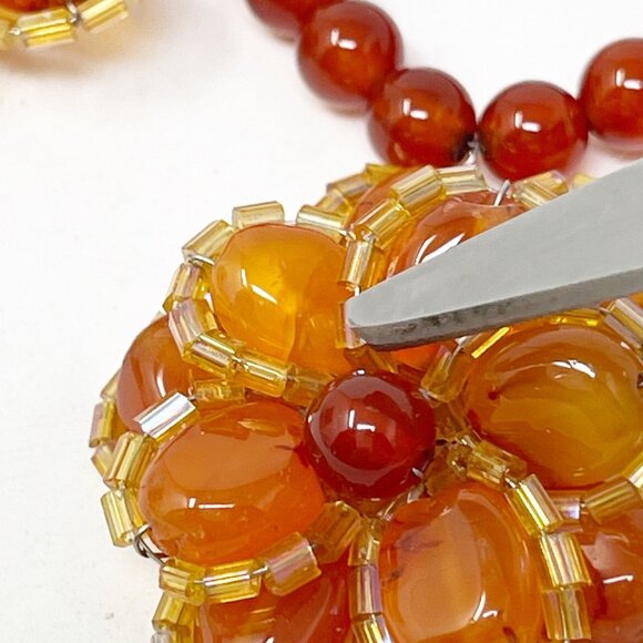 Floral Statement Necklace Boho Red Orange Carnelian Stone Chunky Bib Style - Picture 8 of 12